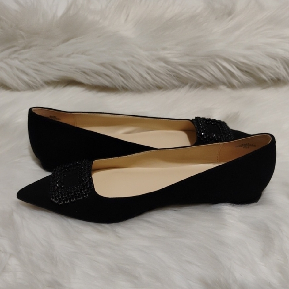 SALE! New Nine West Black Point Toe Embellished Flats Sleek Minimalist Design - Picture 11 of 16